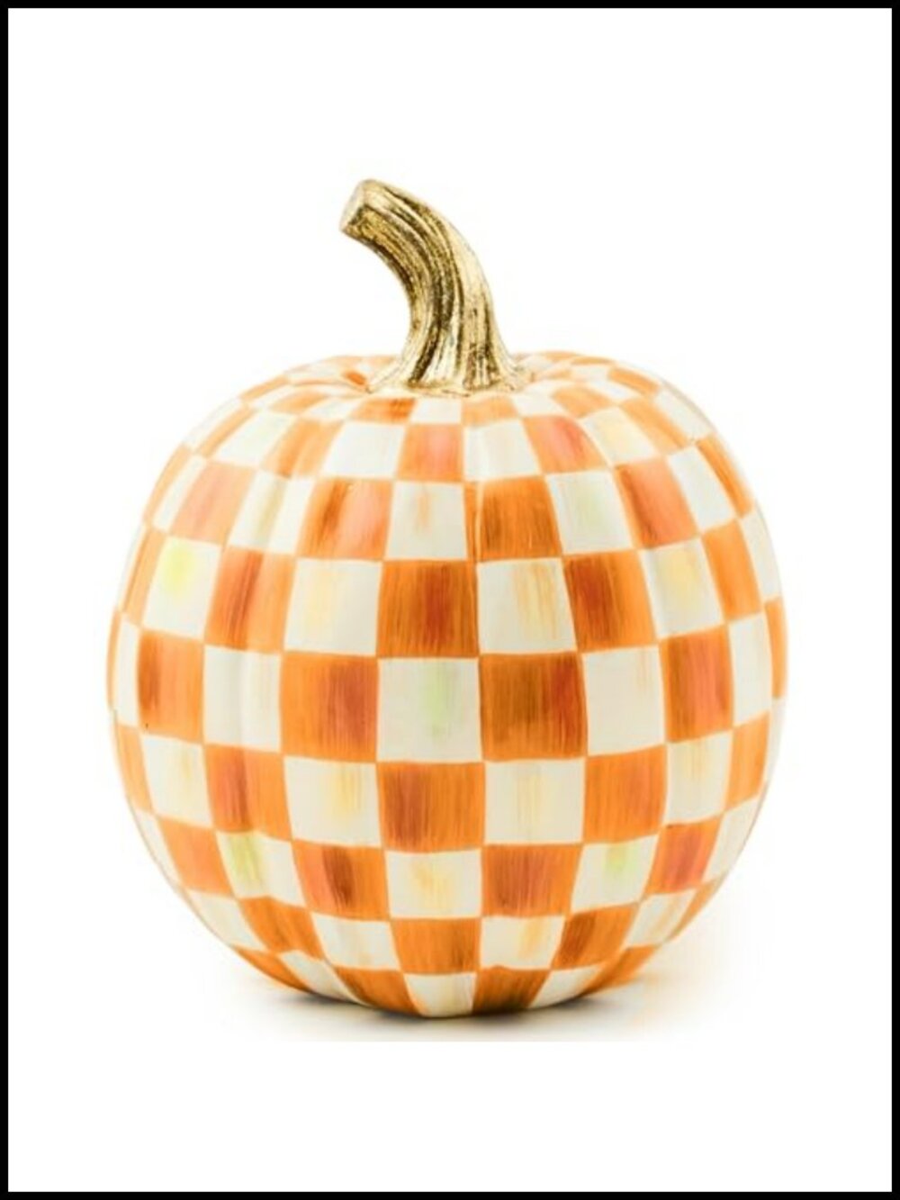 Resin Pumpkin Figurine, 7.25 inch, Hand-Painted Fall Decor, Gold Stem